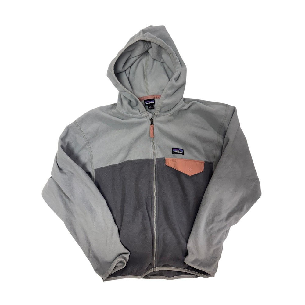 Patagonia Girls XL Gray Micro D Snap-T Full Zip Fleece Hoodie Jacket 65470